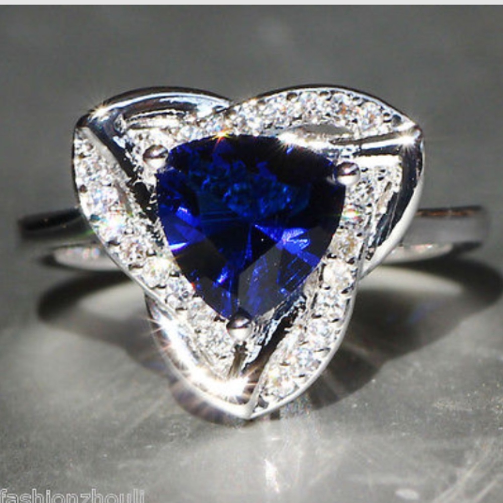 New simulated Sapphire cz  sterling silver ring